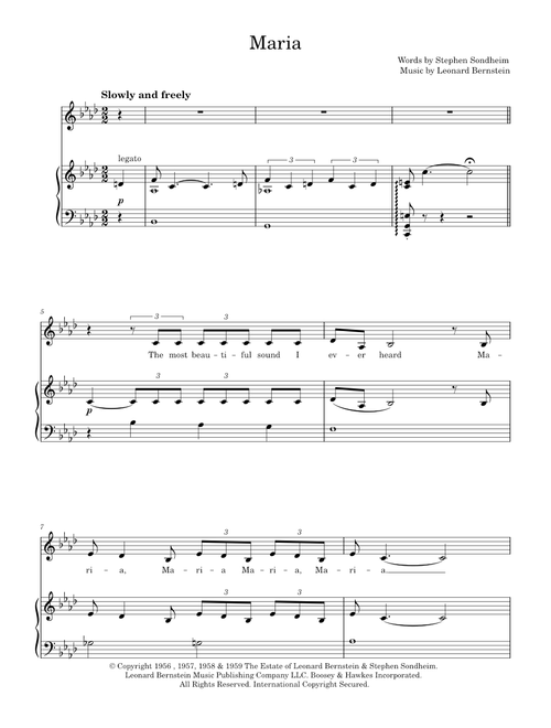 Maria - Leonard Bernstein, Stephen Sondheim, West Side Story Musical (Piano Vocal)