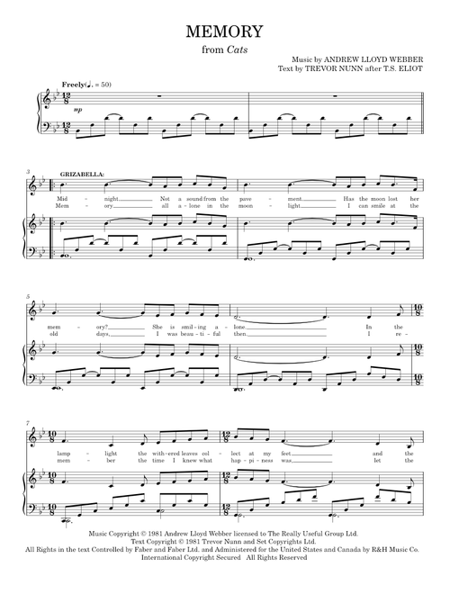 Memory (from Cats) - Andrew Lloyd Webber, Barbra Streisand, Cats Musical (Piano Vocal)