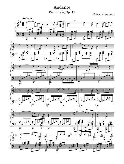 Clara Schumann, Piano Trio, Op. 17, Andante - Piano Solo