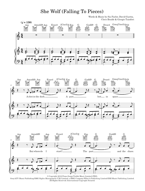 She Wolf (Falling To Pieces) (featuring Sia) - David Guetta, Sia (Piano-Vocal-Guitar (Piano Accompaniment))