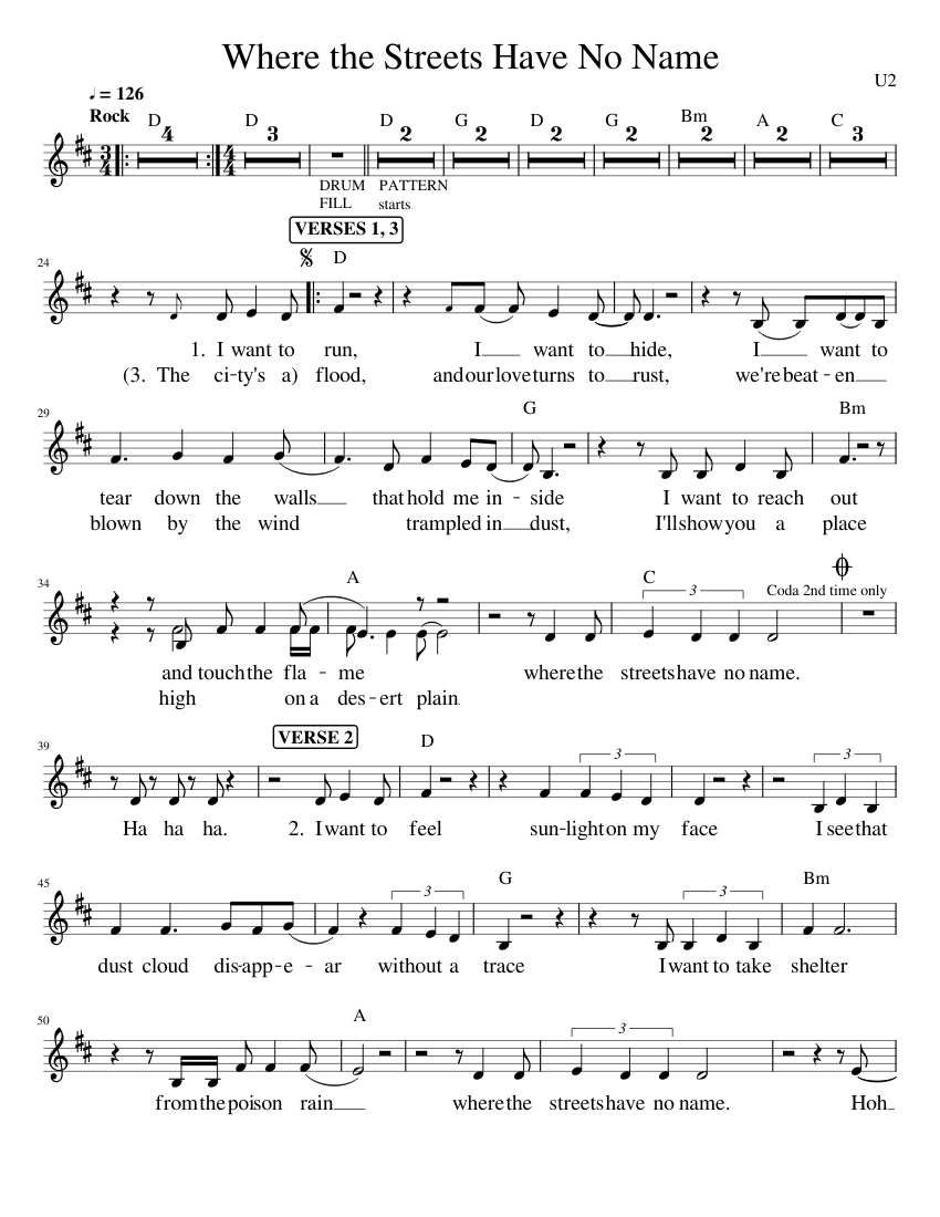 Where The Streets Have No Name U2 Sheet Music For Piano Solo Where the streets have no name u2 sheet music for piano solo