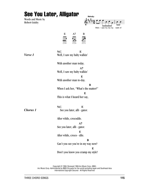 See You Later, Alligator - Bill Haley & His Comets (Ukulele Chords-Lyrics)