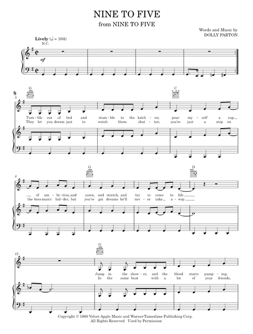 Nine to Five - Dolly Parton (Piano-Vocal-Guitar)