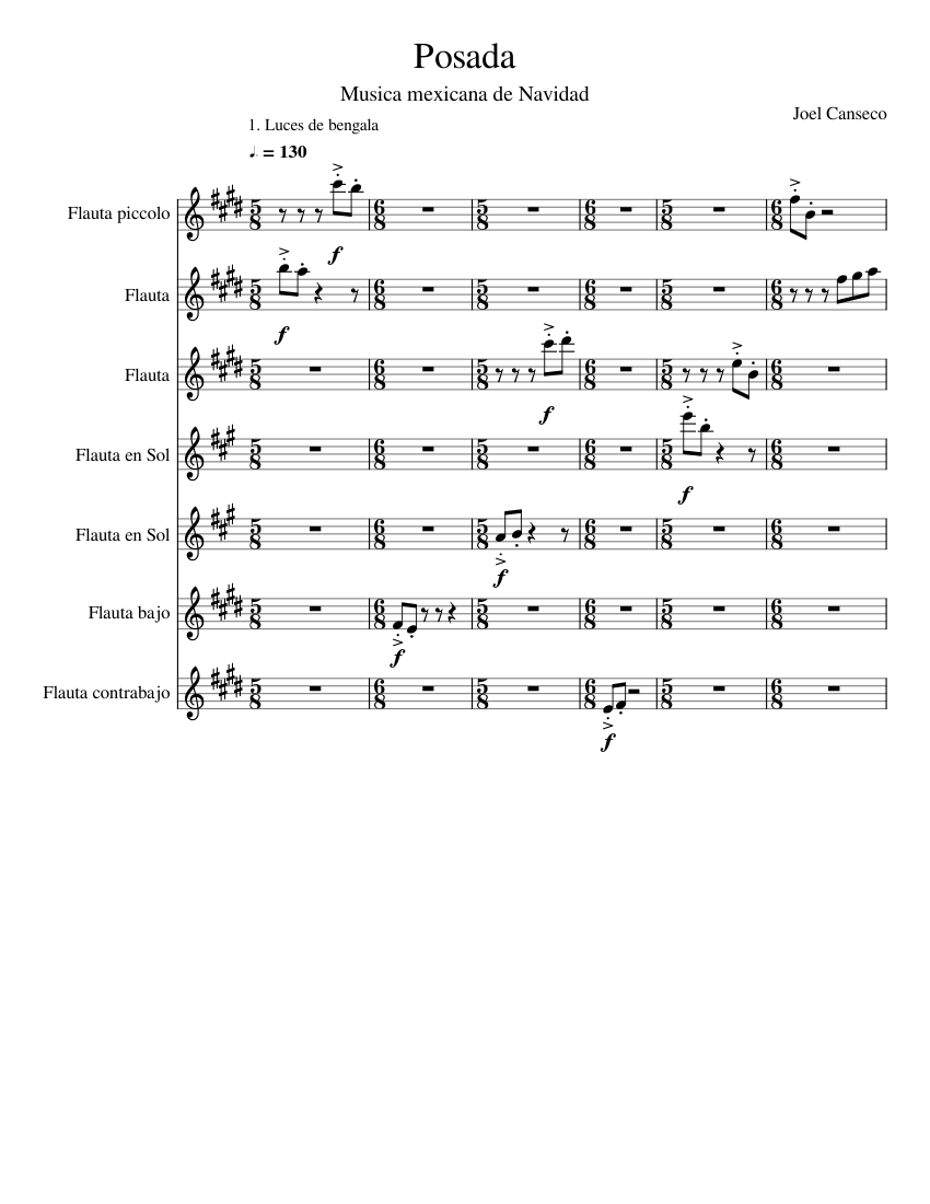 Posada Sheet Music for Flute piccolo, Flute, Flute other, Flute bass ...