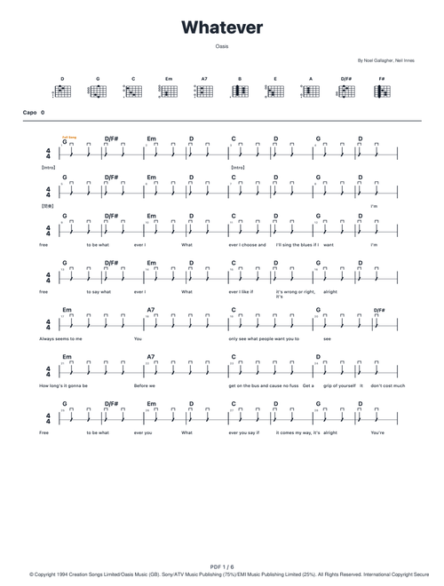 Whatever (Arr. Togawa) - Oasis (Lead Sheet - Fake Book)