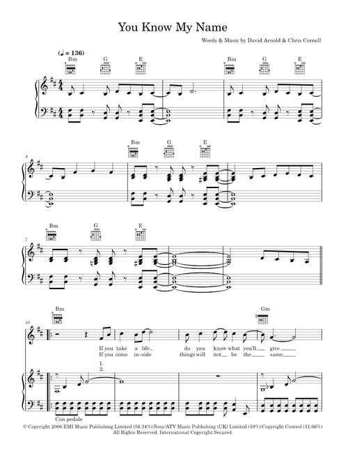 You know my name - Chris Cornell (Piano-Vocal-Guitar (Piano Accompaniment))