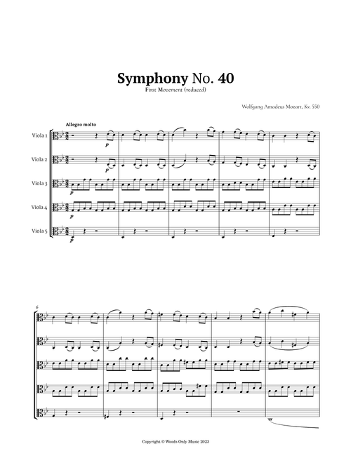 Symphony No. 40 by Mozart for Viola Quintet (Arr. Ander) (String Ensemble)