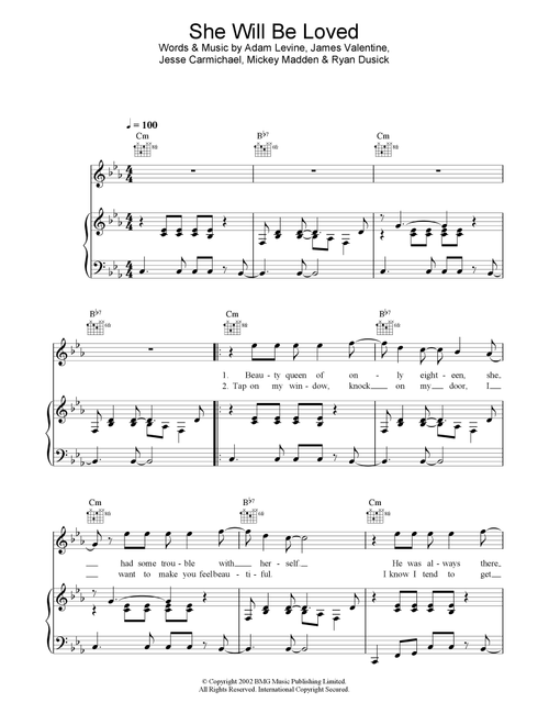 She Will Be Loved - Maroon 5 (Piano-Vocal-Guitar (Piano Accompaniment))
