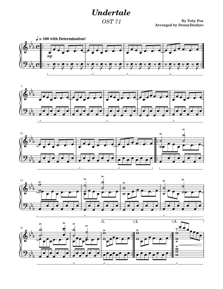Undertale OST 71 Sheet Music for Piano (Solo) | MuseScore.com