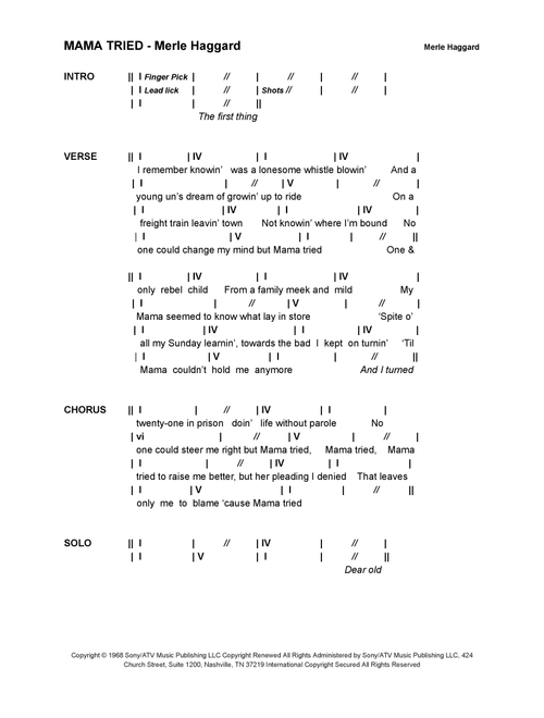 Mama Tried (Arr. Bronson Ferdinand Wright) - Merle Haggard (Lead Sheet - Fake Book)