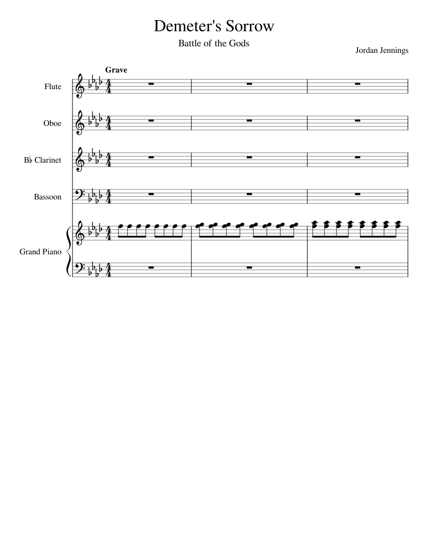 Demeter's Sorrow Sheet Music for Piano, Flute, Oboe, Clarinet in b-flat ...