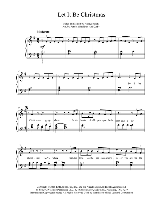 Let It Be Christmas (Arr. Patricia Hurlbutt) - Alan Jackson (Easy Piano)