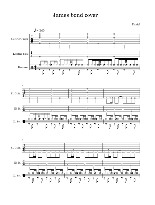 James bond cover on electric guitar ,electric bass and drumset-Daniel