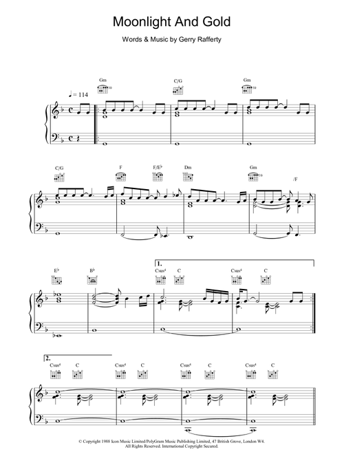 Moonlight And Gold - Gerry Rafferty (Piano-Vocal-Guitar (Piano Accompaniment))