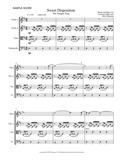 Sweet Disposition (Arr. Sherry Lewis) - The Temper Trap (String Quartet)