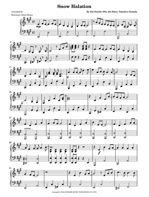 Snow Halation (Arr. Rosemary Abetz-Rouse) - U's (Easy Piano)