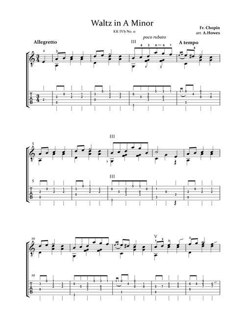 Chopin: Waltz in A Minor with Tab. (Arr. Andrew Howes) - Fr. Chopin (Guitar Tab)