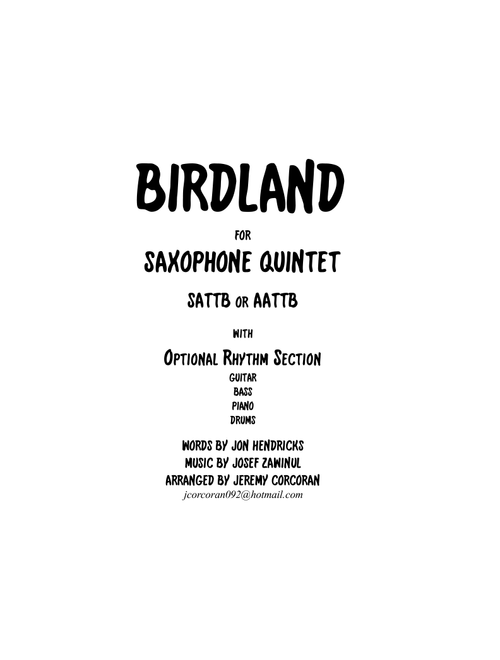 Birdland (Arr. Jeremy Corcoran) - Manhattan Transfer (Woodwind Ensemble)