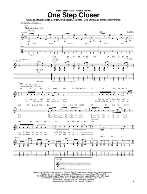 One Step Closer - Linkin Park (Guitar Tab)