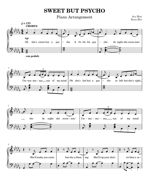 Ava Max - Sweet But Psycho (Piano Arrangement WITH LYRICS)