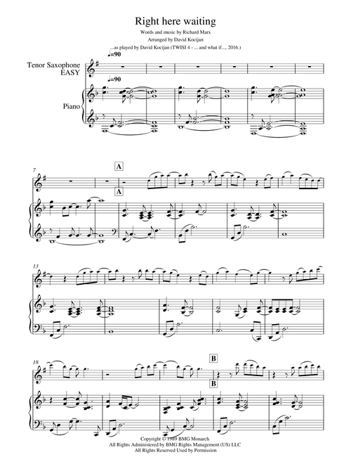 Right Here Waiting (Arr. David Kocijan) - Richard Marx (Tenor Sax and Piano)