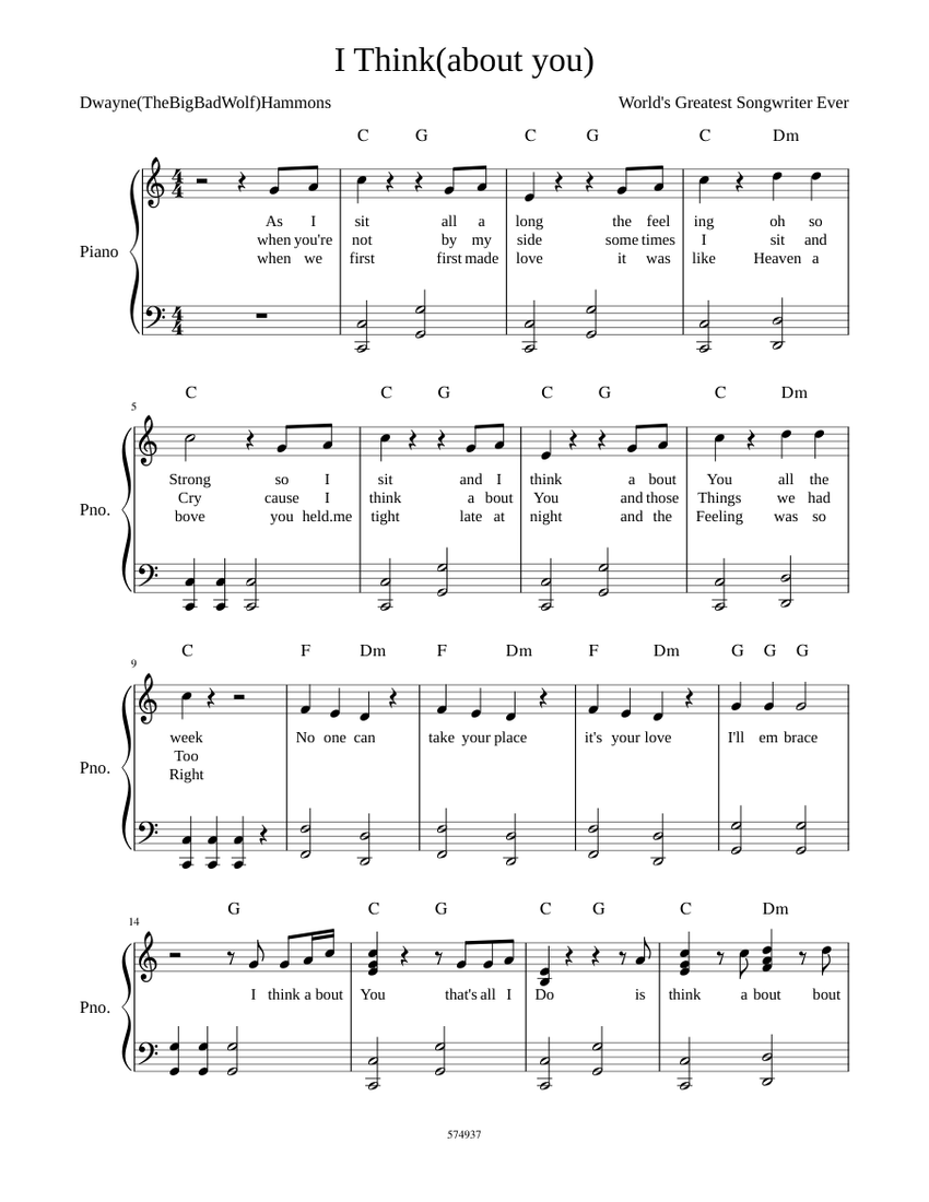 I Think about you Sheet Music with Chords for Piano (Solo) easy ...