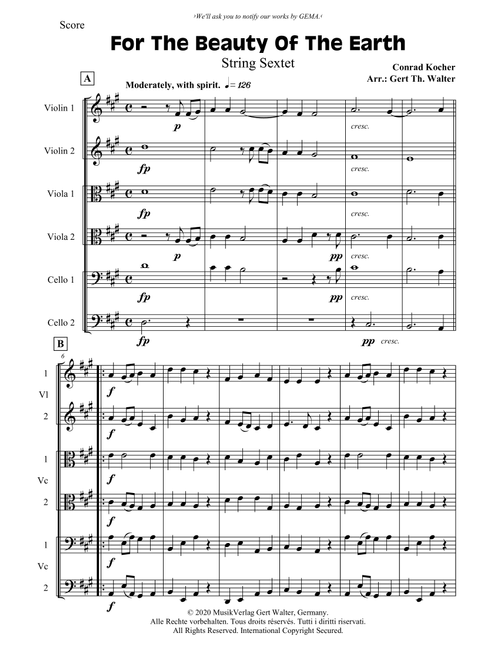 For The Beauty Of The Earth (Arr. Gert Th. Walter) - Conrad Kocher (String Ensemble)