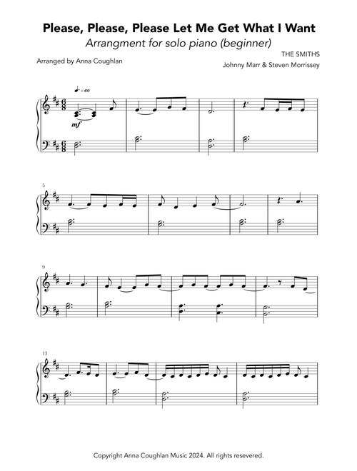 Please, Please, Please, Let Me Get What I Want (Arr. Anna Coughlan) - The Smiths (Piano Solo)