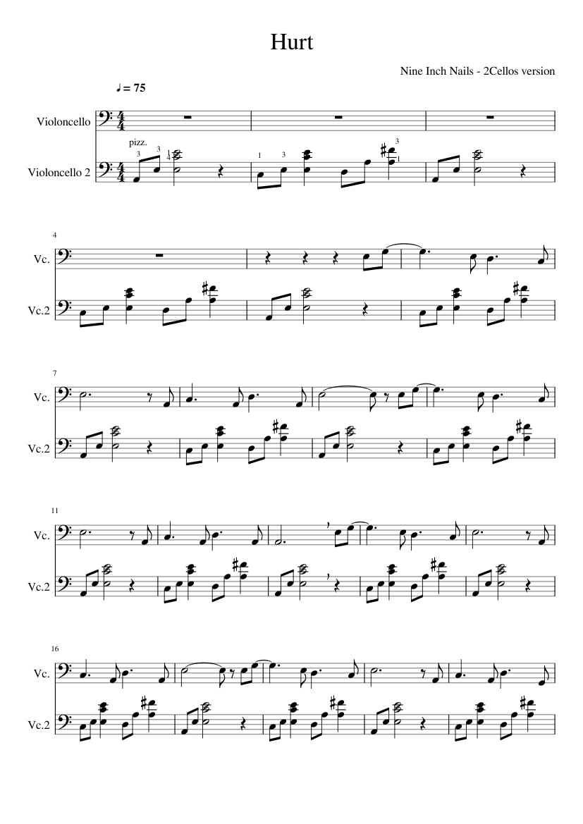 Hurt - Nine Inch Nales (2Cellos version) Sheet music for Cello (String  Duet) 