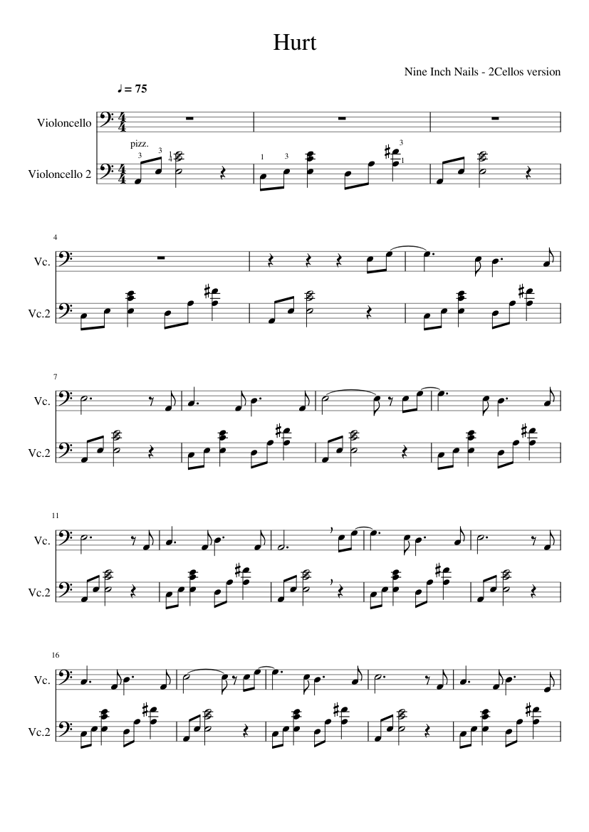 Hurt - Nine Inch Nales (2Cellos version) Sheet music for Cello (String Duet) Hurt - Nine Inch Nales (2Cellos version) Sheet music for Cello (String Duet)