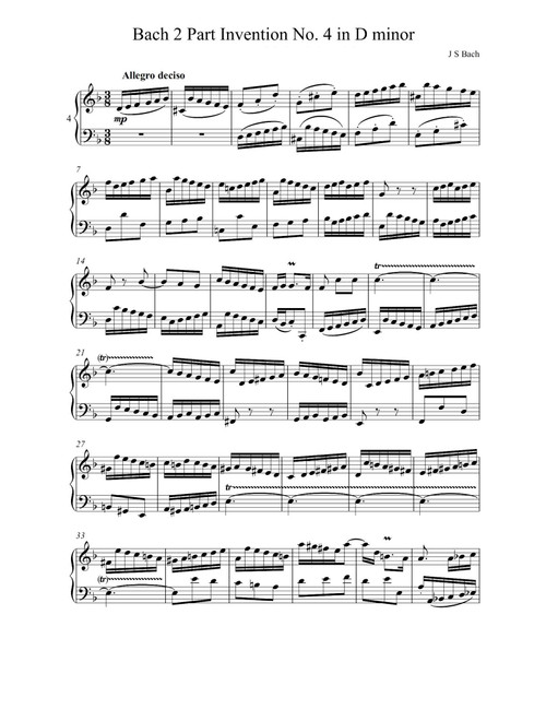 Bach 2 Part Invention No.4 in D Minor - Johann Sebastian Bach (Piano Solo)