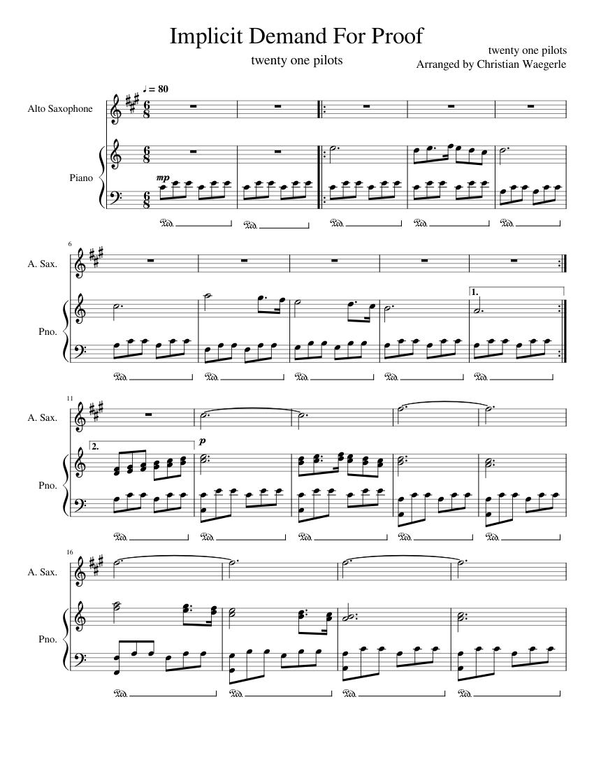 Implicit Demand For Proof twenty one pilots Sheet music for Piano