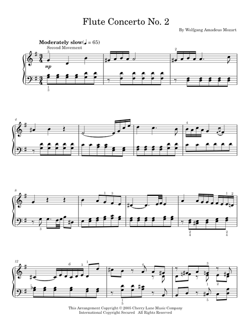 Flute Concerto No. 2 (Second Movement) - Richard Walters, Wolfgang Amadeus Mozart (Easy Piano)