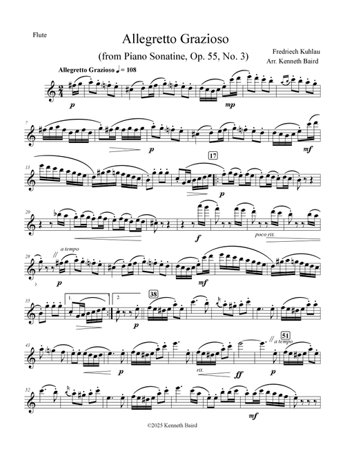 Allegretto Grazioso (for flute and piano) from Piano Sonatine, Op. 55, No. 3 (Arr. Kenneth Baird) - Fredriech Kuhlau (Flute and Piano)