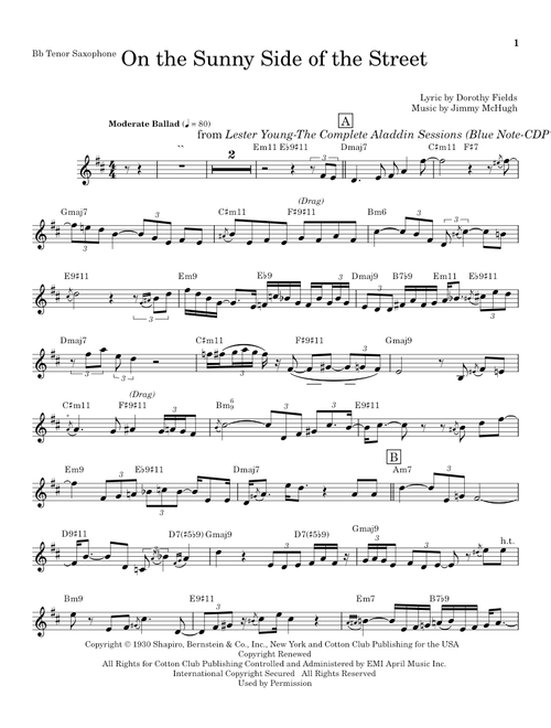 On The Sunny Side Of The Street - Lester Young, Dorothy Fields (Tenor Sax Transcription)