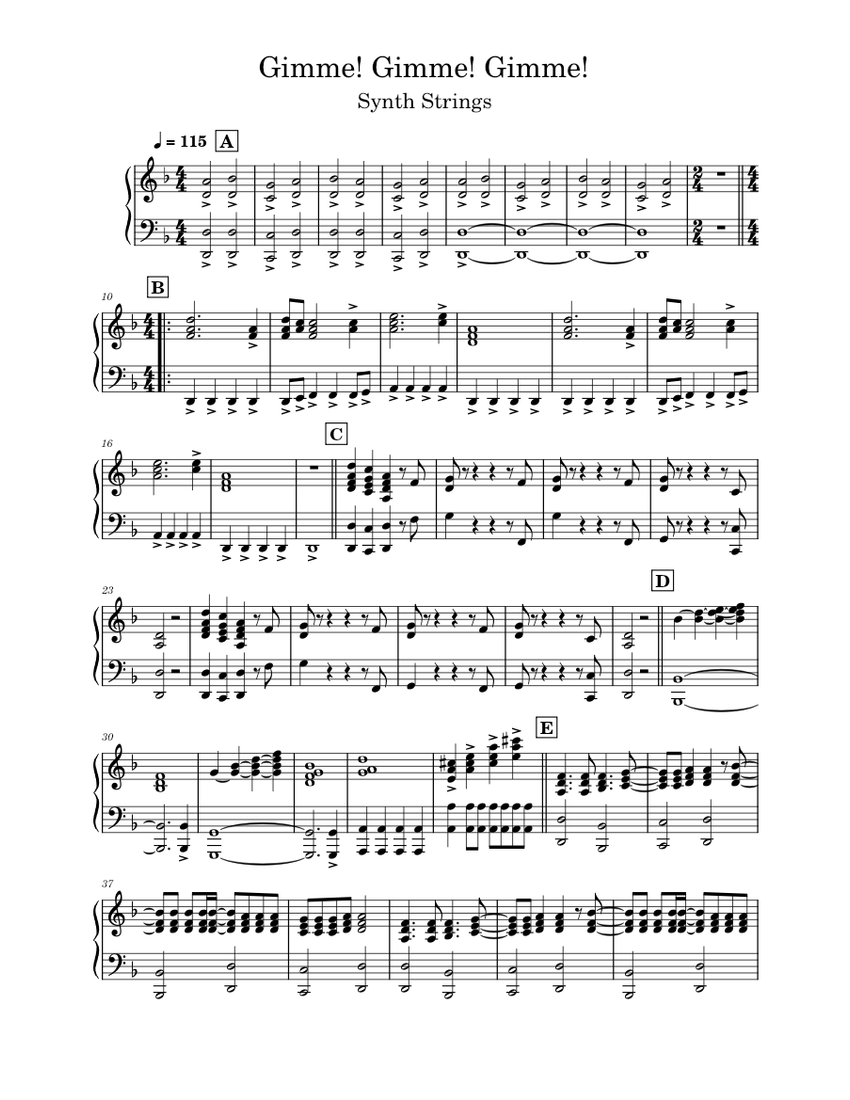 Gimme! Gimme! Gimme! (Synth Strings) Sheet music for Strings group (Solo) |  Musescore.com