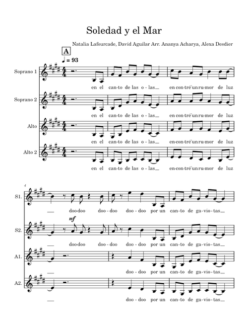 Soledad y el Mar (arr. Ananya Acharya, Alexa Desdier) - Natalia Lafourcade (A Cappella, SSAA)