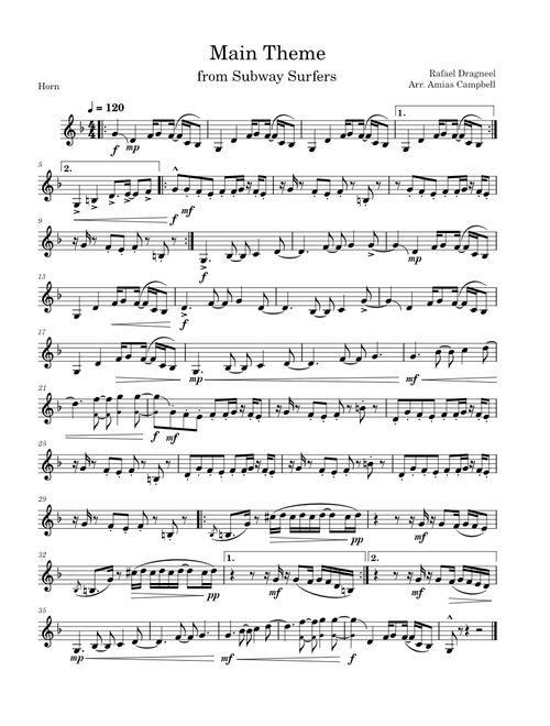 Subway Surfers Theme, Arr. for horn