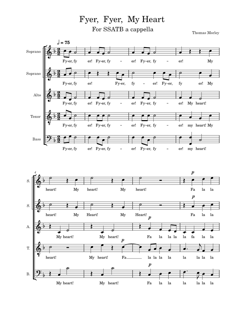 Fyer, fyer Thomas Morley without repeats Sheet music for Soprano