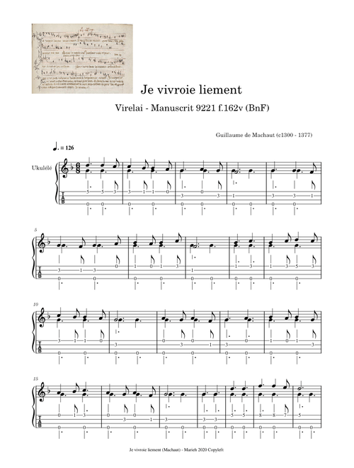 Je vivroie liement - Machaut, Guillaume de (c.1300 - 1377) - Tablature