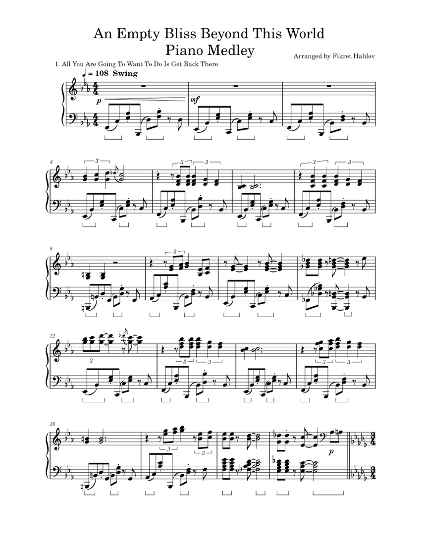 An Empty Bliss Beyond This World – Piano Medley Sheet Music