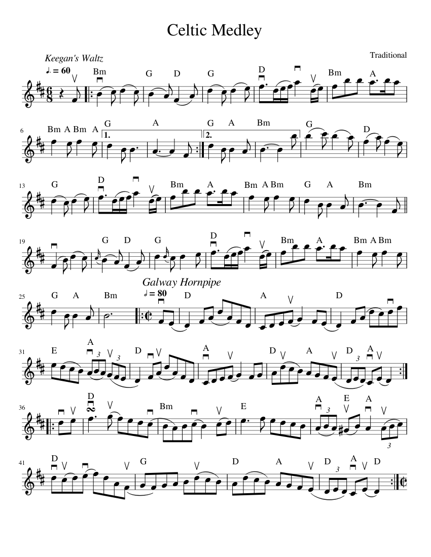 Celtic Medley Sheet Music with Chords for Violin (Solo) | MuseScore.com