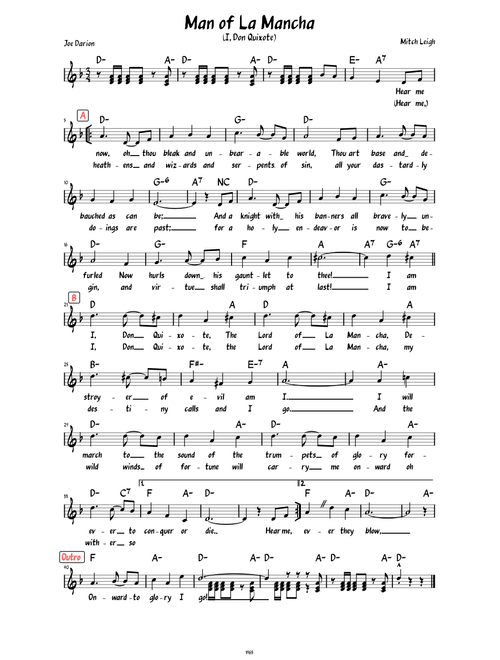 Man of La Mancha (I, Don Quixote) (Lead sheet with lyrics and accompaniment )