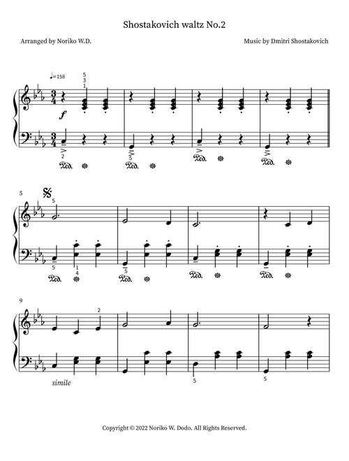 Shostakovich waltz No.2 (Arr. Noriko W.D.) - Dmitri Shostakovich (Piano Solo)