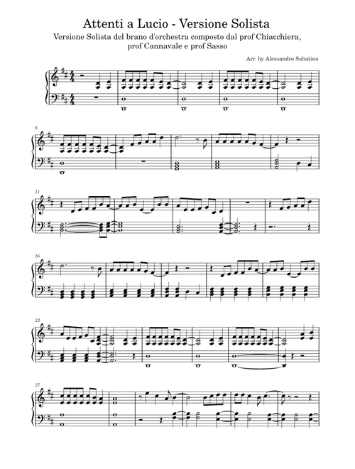Attenti al lupo – Lucio Dalla Attenti A Lucio - Versione Solista (Pianoforte)