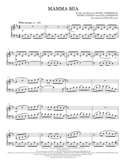 Mamma Mia - ABBA, Meryl Streep (Piano Solo)