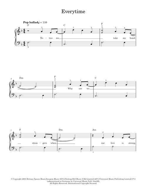 Everytime - Britney Spears (Easy Piano)