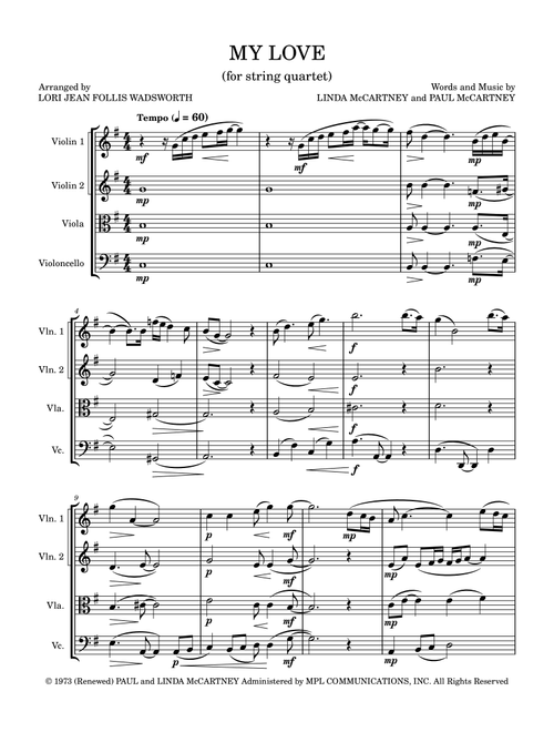 My Love (Arr. Lori Jean Follis Wadsworth) - Paul Mccartney & Wings (String Quartet)