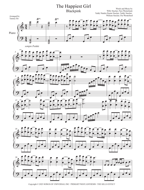 The Happiest Girl (Arr. Tammy Ho) - BLACKPINK (Piano Solo)