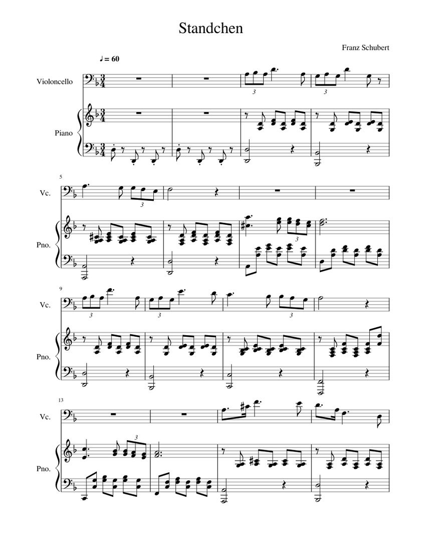 Grade 5 Cello Exam from 2016 B4 Standchen by Schubert Sheet music for Piano Cello Solo Musescore